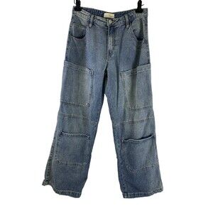 Austin Landing Jeans Wide Leg Patch Pockets Cargo Denim Cotton Womens Juniors 7